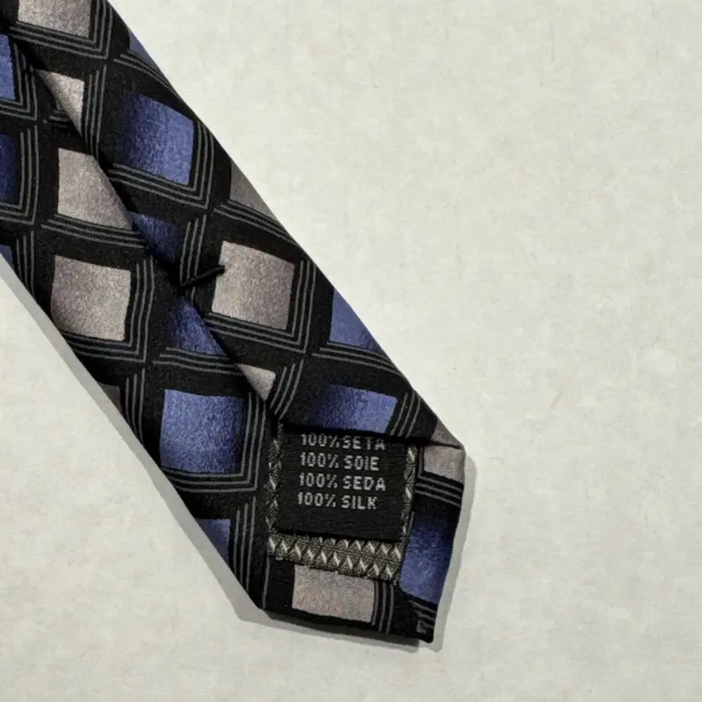 Giorgio Brutini Long Silk Tie Black Blue Gray Geometric Men Foulard Necktie 62x4